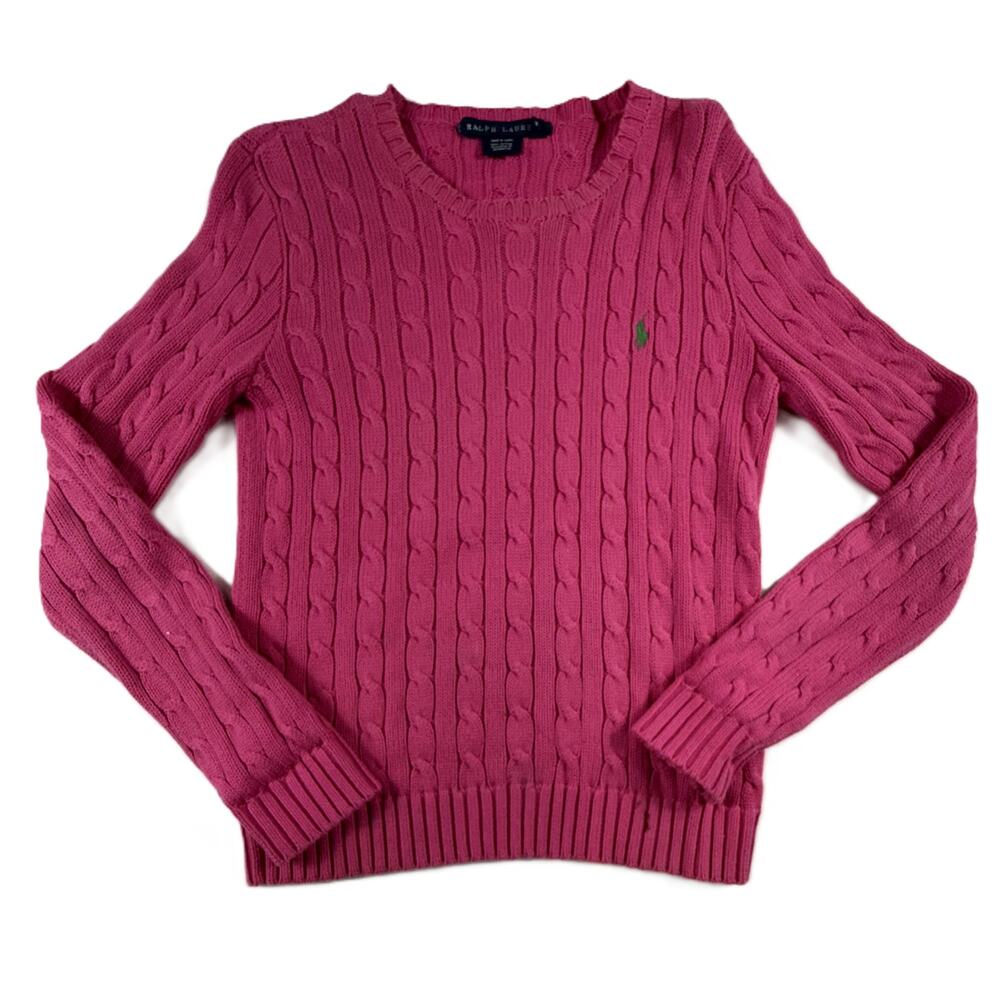 Ralph Lauren Raspberry Cable-Knit Crewneck Sweater
